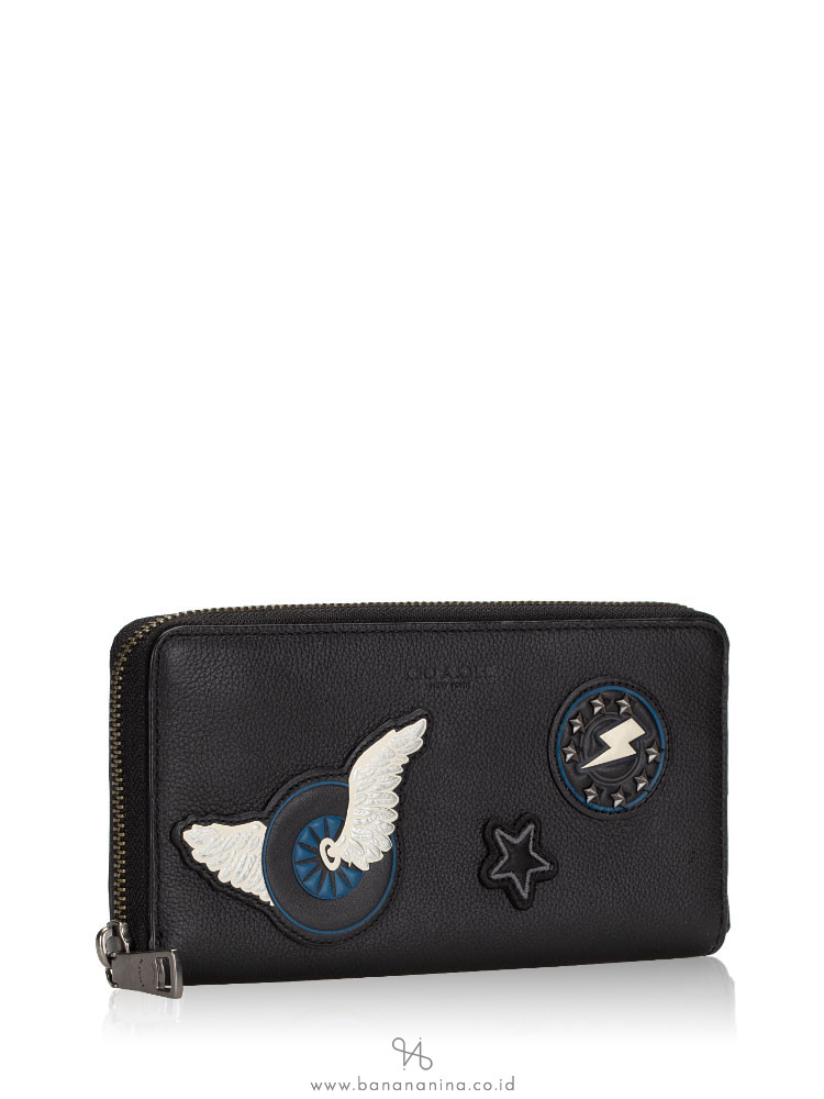 COACH Men 86765 Varsity Patches Leather Zip Wallet Black