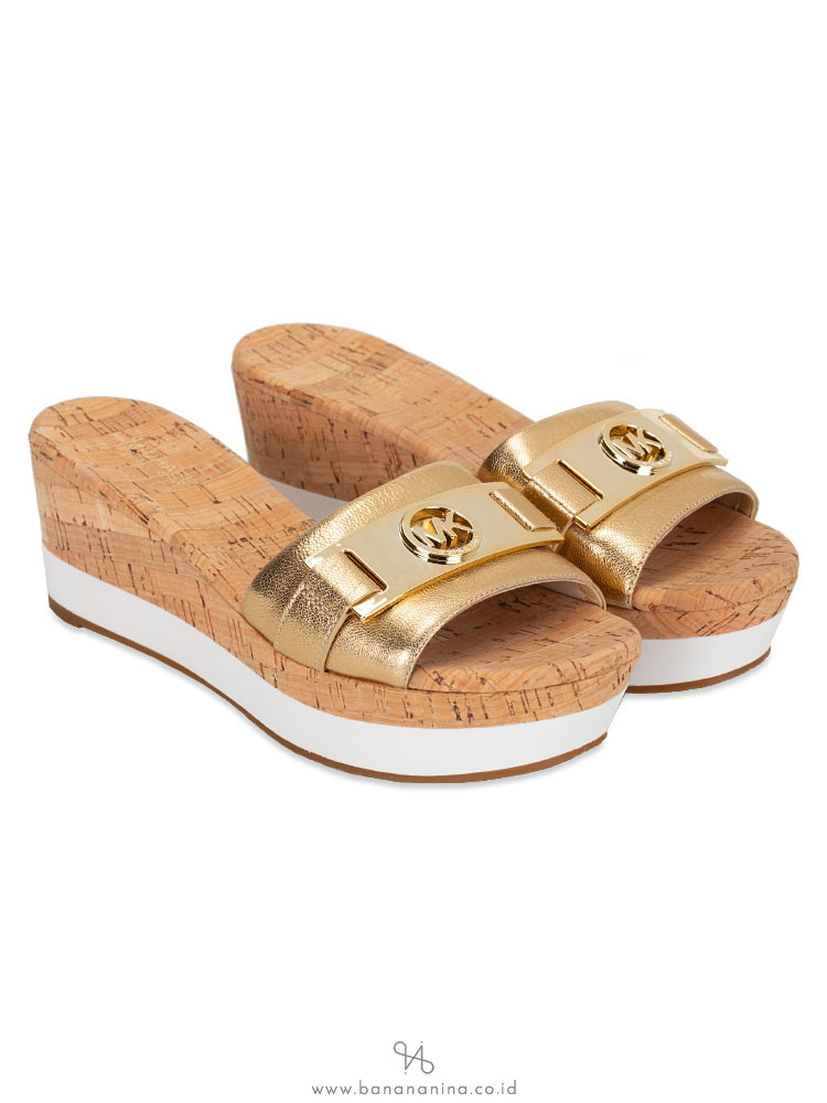 MICHAEL KORS Warren Leather Platform Metallic Pale Gold Sz 6.5