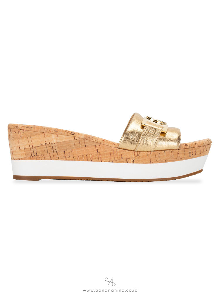 MICHAEL KORS Warren Leather Platform Metallic Pale Gold Sz 6.5