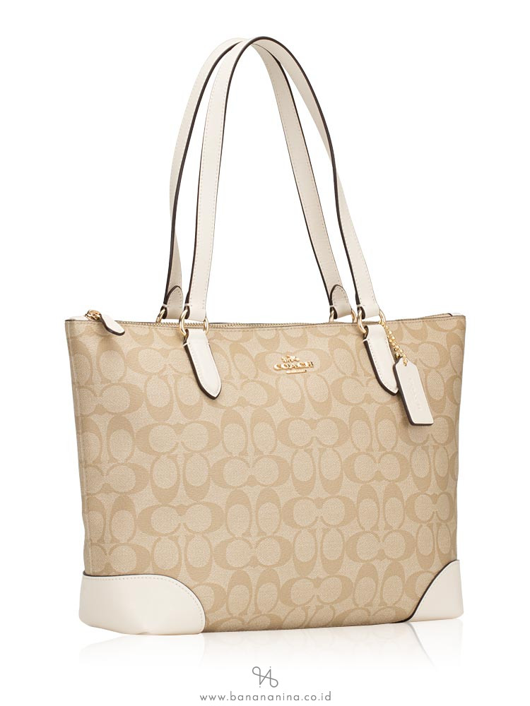 COACH 29208 Signature Zip Tote Light Khaki Chalk