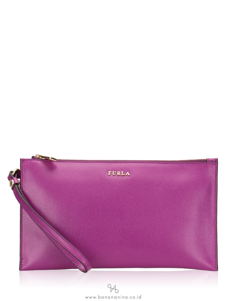 FURLA Babylon Leather Zip Clutch Bougenville