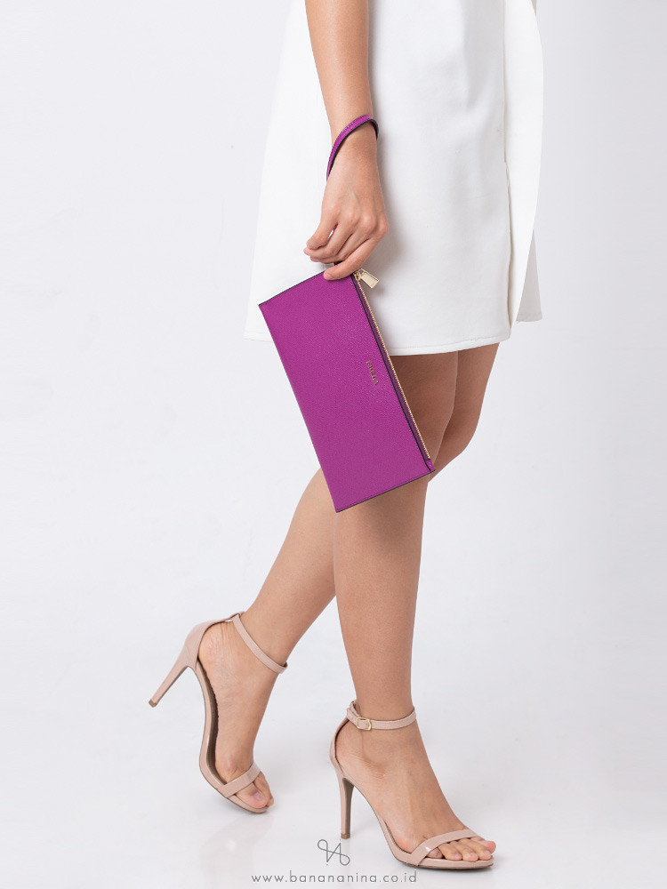 FURLA Babylon Leather Zip Clutch Bougenville