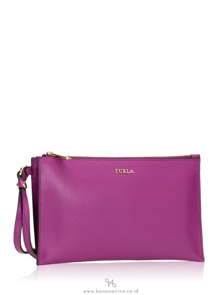 FURLA Babylon Leather Zip Clutch Bougenville