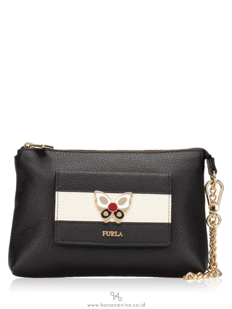 FURLA Mughetto Leather Zip Clutch Onyx