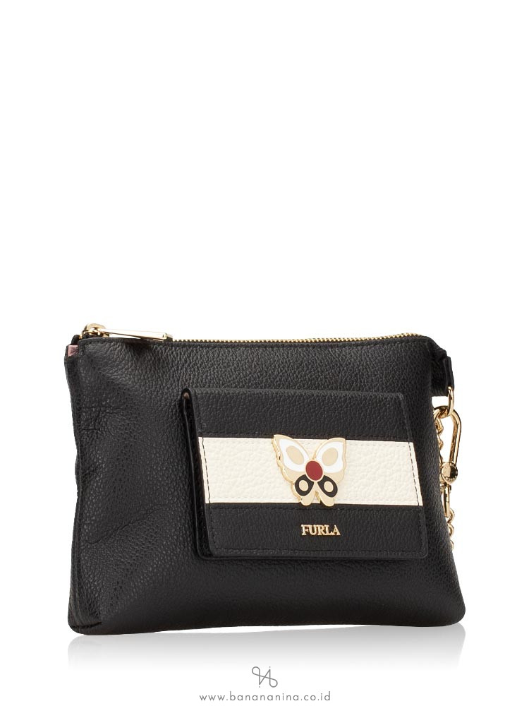 FURLA Mughetto Leather Zip Clutch Onyx