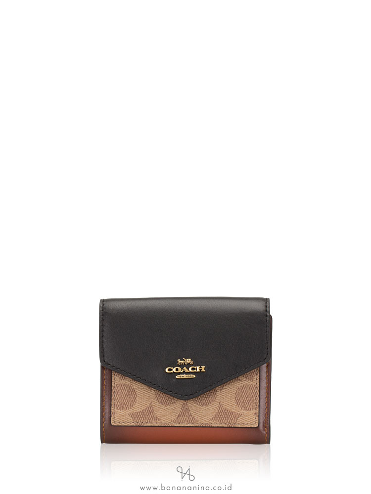 COACH 32610 Colorblock Signature Canvas & Leather Small Wallet Tan Black