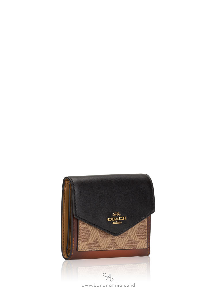 COACH 32610 Colorblock Signature Canvas & Leather Small Wallet Tan Black