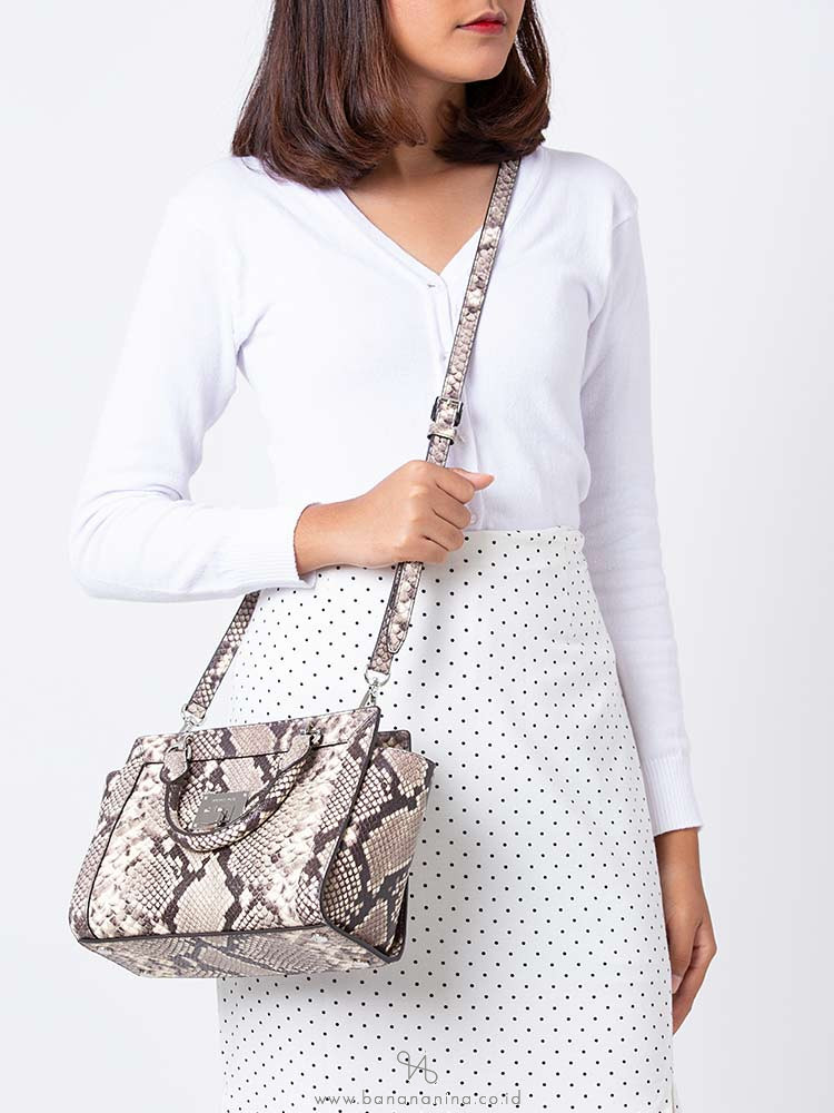 MICHAEL KORS Tina Python Leather Small Top Zip Messenger Natural