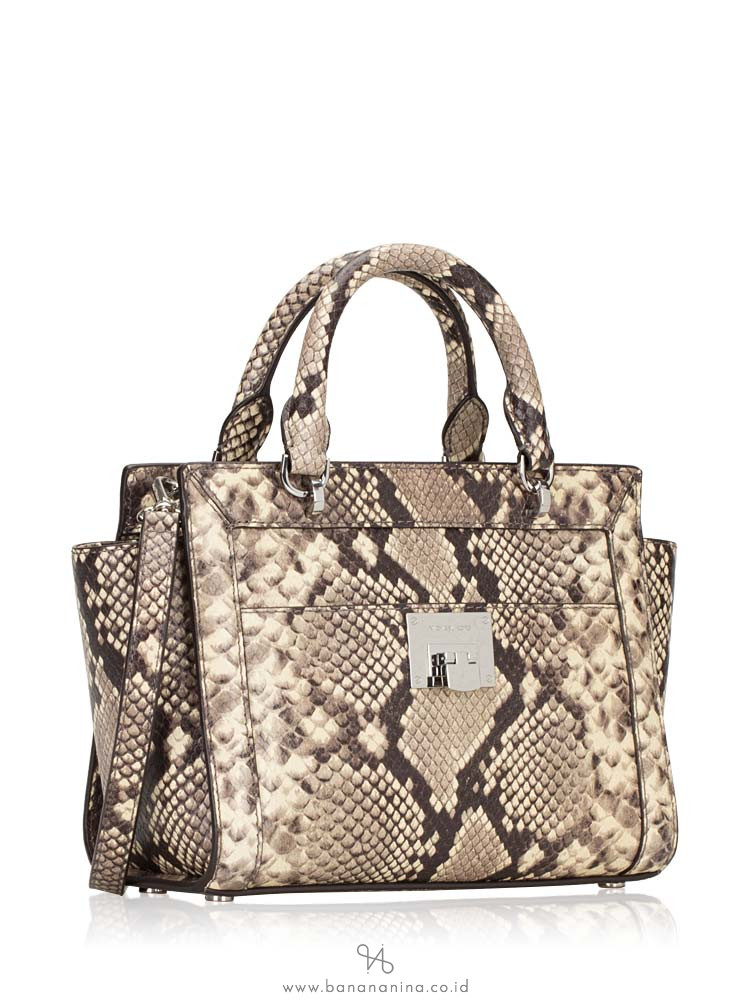 MICHAEL KORS Tina Python Leather Small Top Zip Messenger Natural