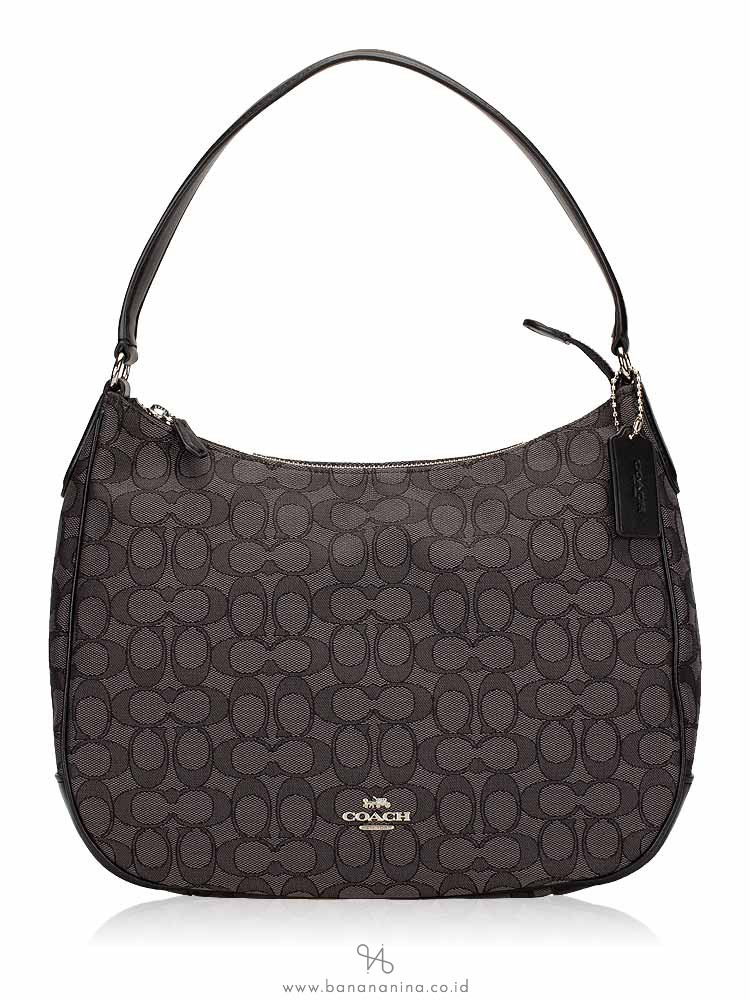COACH 29959 Outline Signature Zip Shoulder Bag Black Smoke