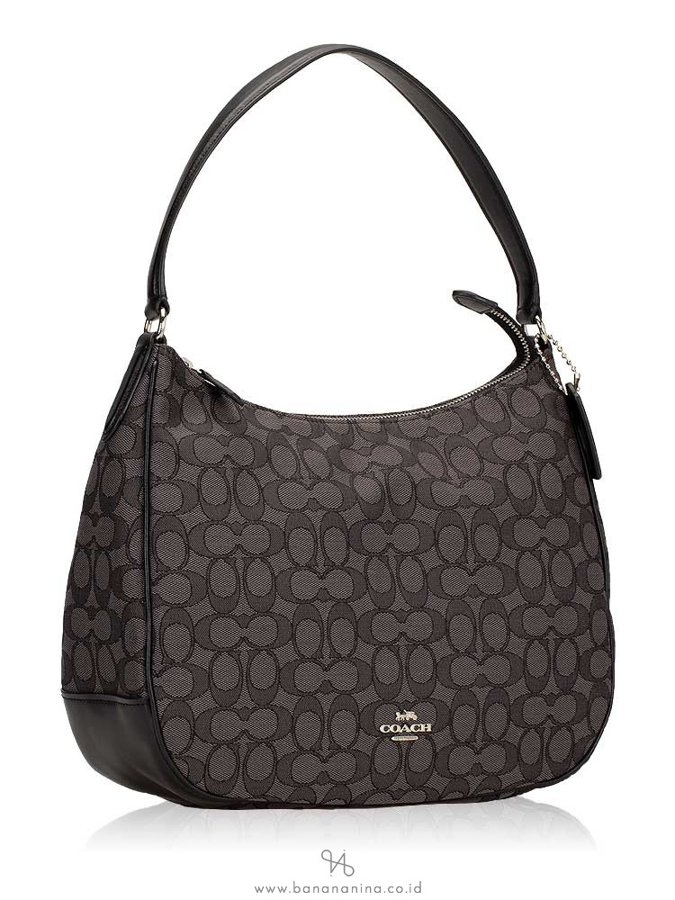 COACH 29959 Outline Signature Zip Shoulder Bag Black Smoke