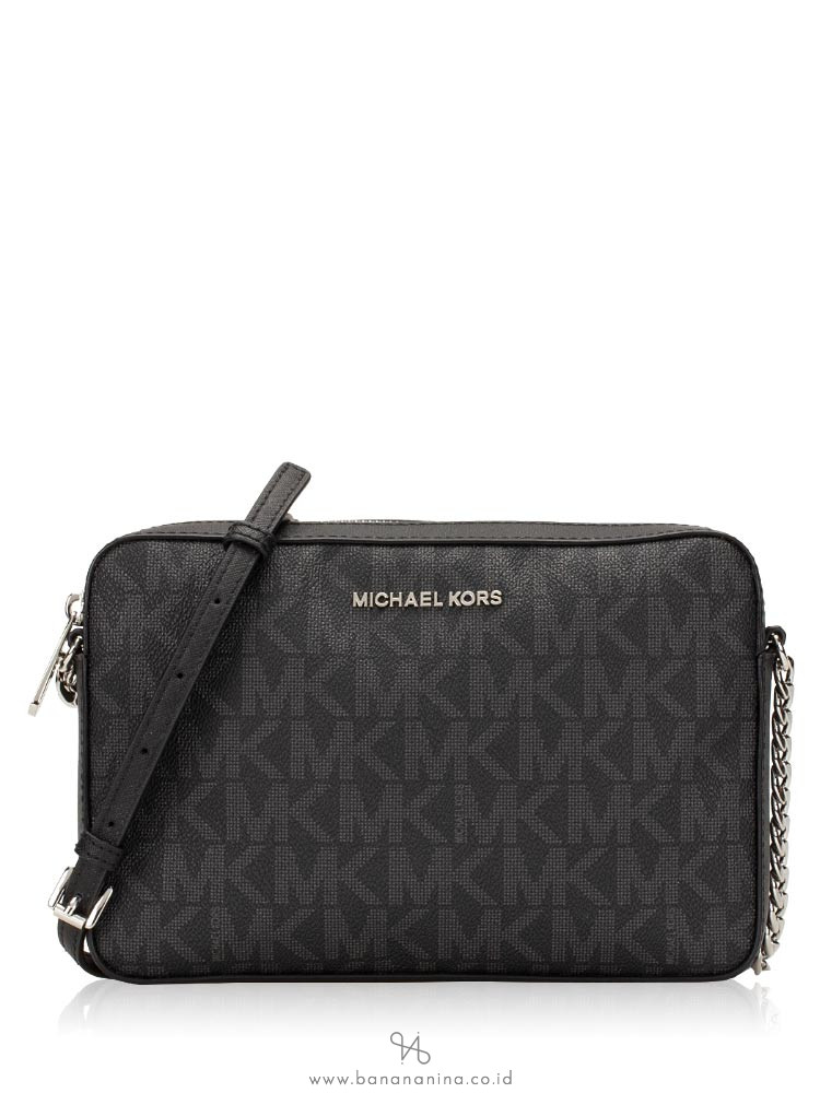 MICHAEL KORS Jet Set Item Monogram Large Crossbody Black Silver