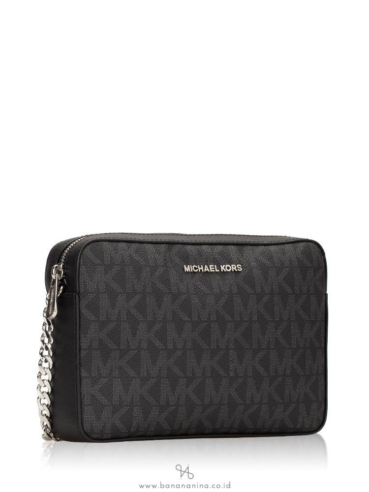 MICHAEL KORS Jet Set Item Monogram Large Crossbody Black Silver