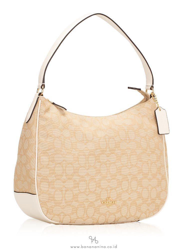 COACH 29959 Outline Signature Zip Shoulder Bag Light Khaki Chalk