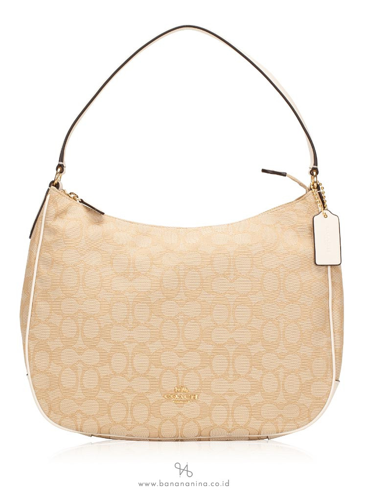 COACH 29959 Outline Signature Zip Shoulder Bag Light Khaki Chalk