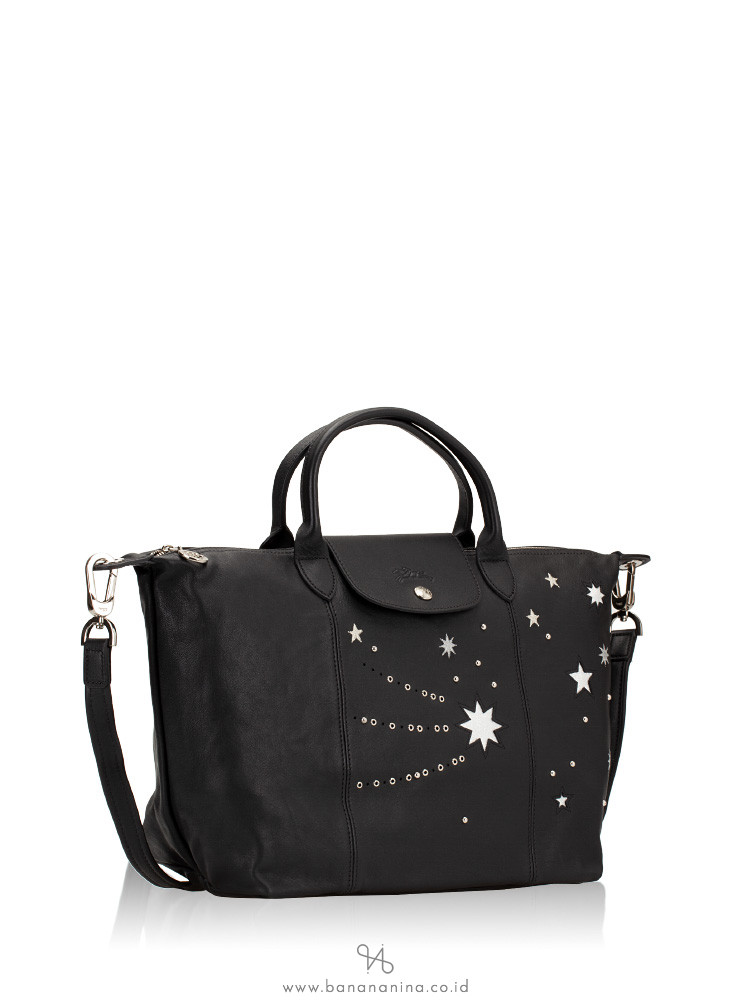LONGCHAMP Le Pliage Cuir Etoiles Medium SH Black