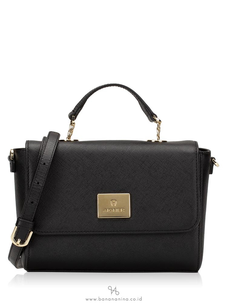 AIGNER Saffiano Flap Crossbody Black