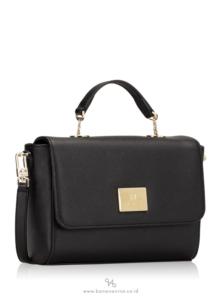 AIGNER Saffiano Flap Crossbody Black