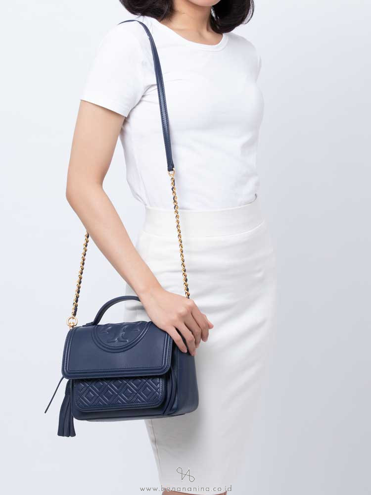 TORY BURCH Fleming Leather Satchel Royal Navy
