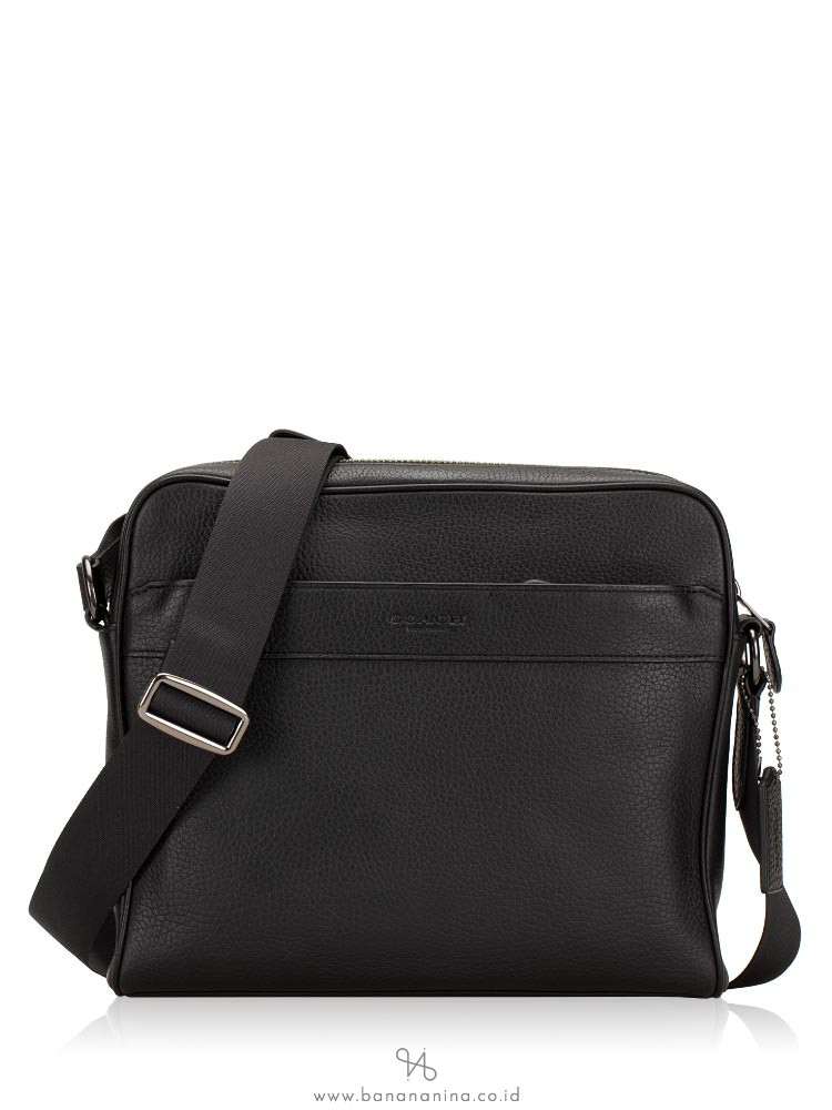 COACH Men 24876 Pebbled Leather Charles Camera Bag Black