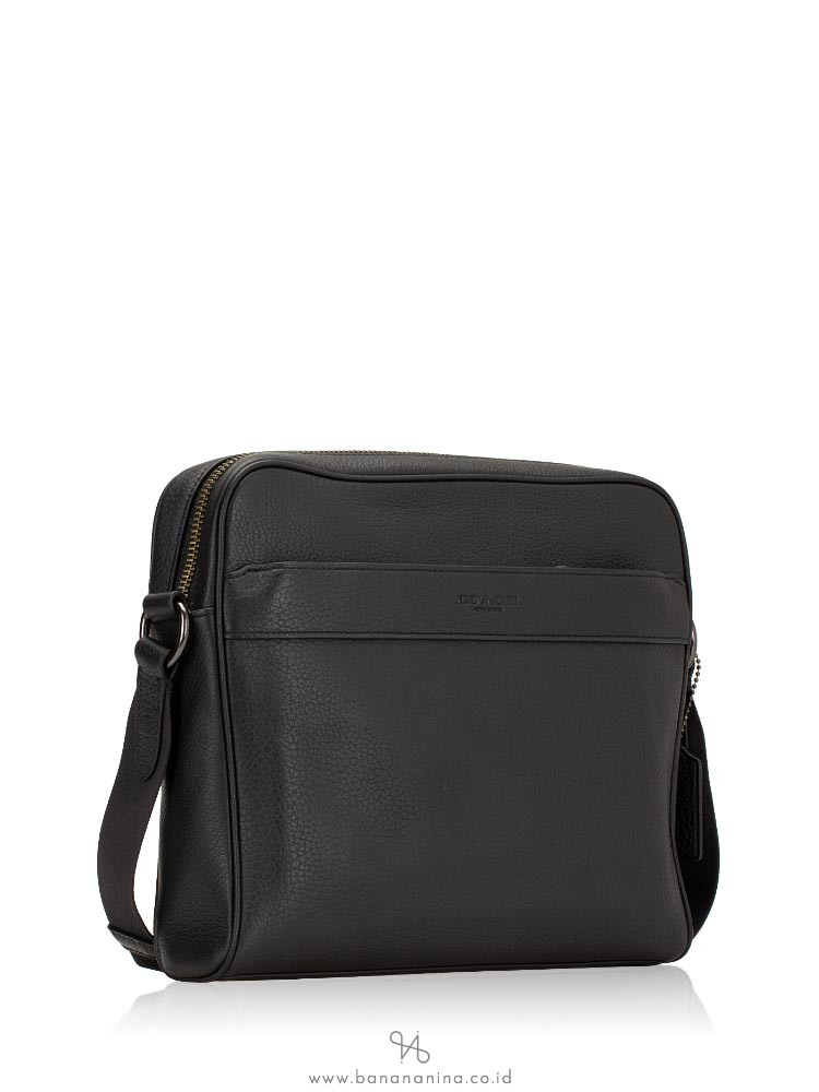 COACH Men 24876 Pebbled Leather Charles Camera Bag Black