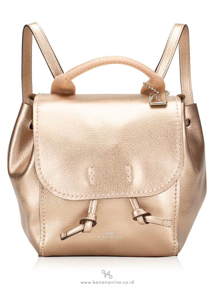 COACH 16605 Metallic Derby Leather Backpack Rosegold