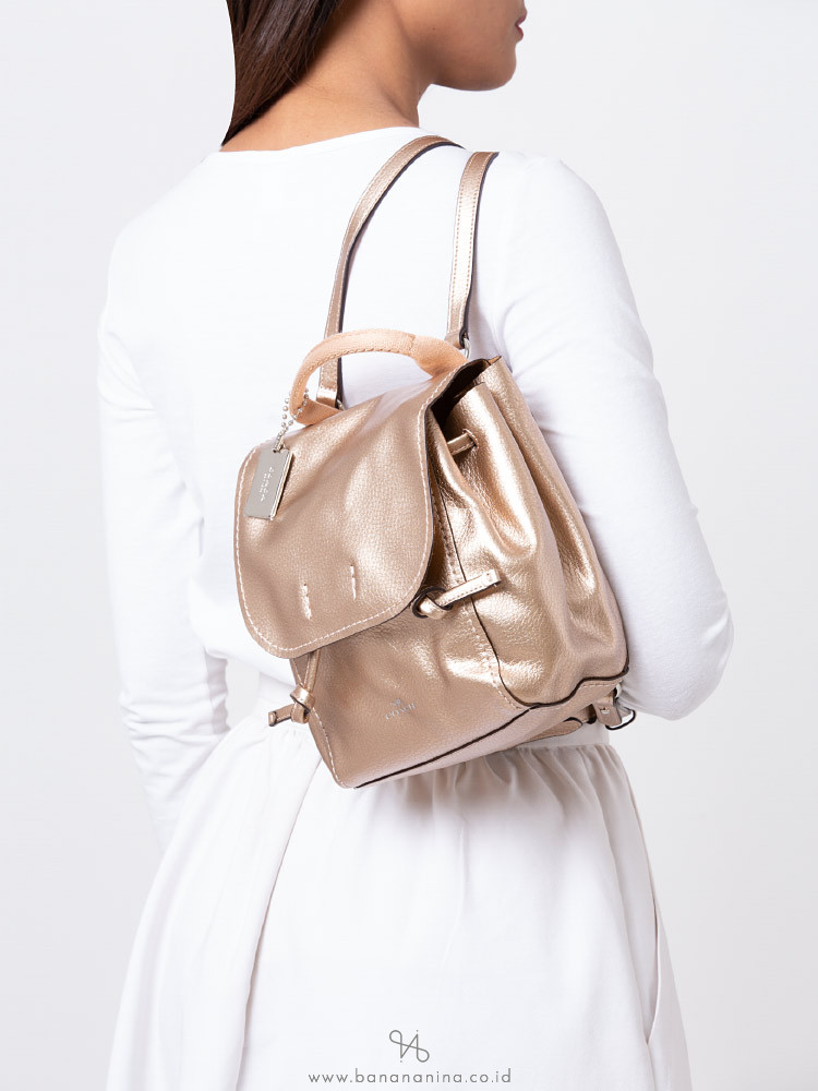 COACH 16605 Metallic Derby Leather Backpack Rosegold