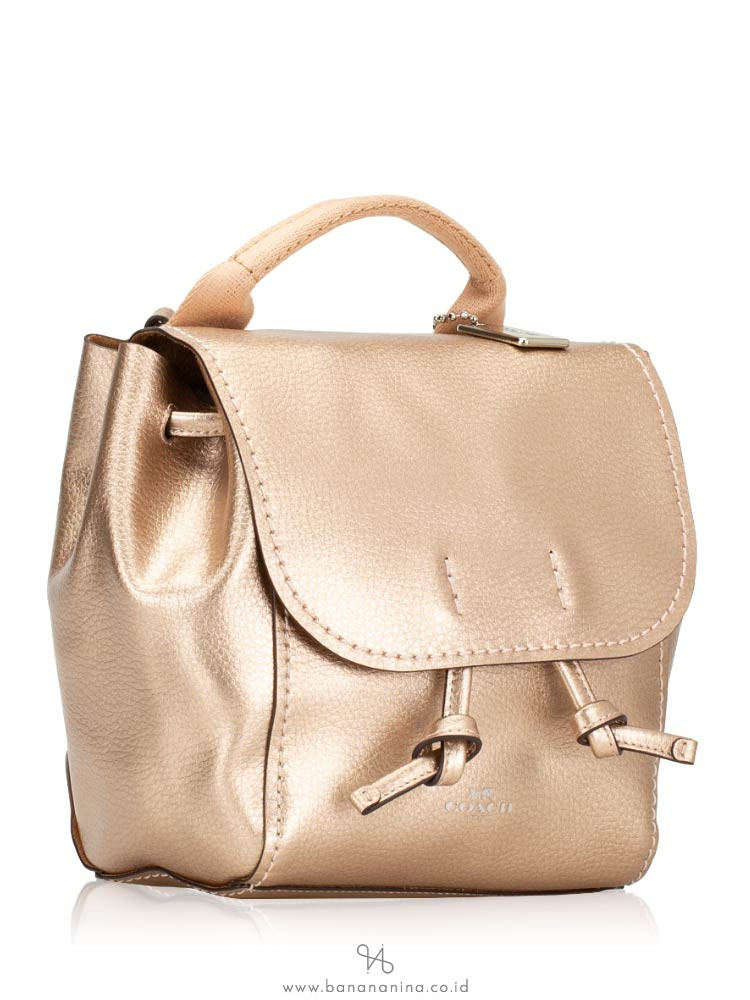 COACH 16605 Metallic Derby Leather Backpack Rosegold