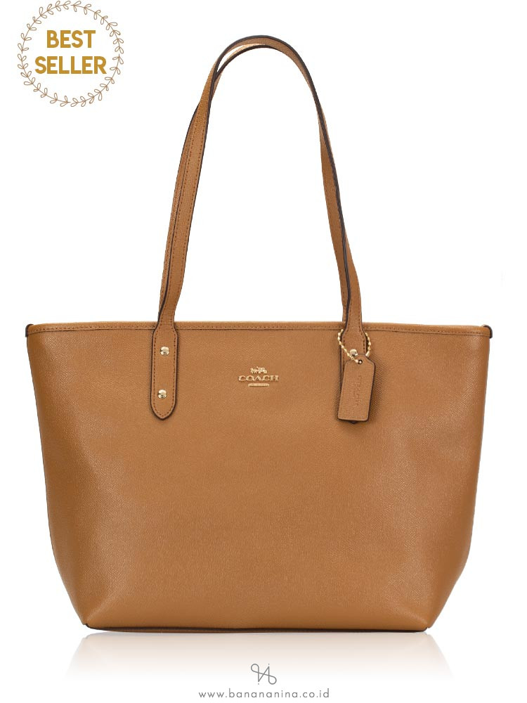 COACH 58846 Crossgrain Leather City Zip Tote Light Saddle