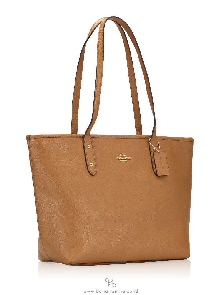 COACH 58846 Crossgrain Leather City Zip Tote Light Saddle