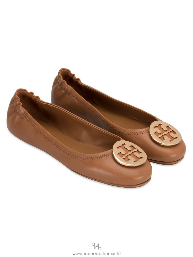 TORY BURCH Minnie Travel Flats Royal Tan Sz 6.5