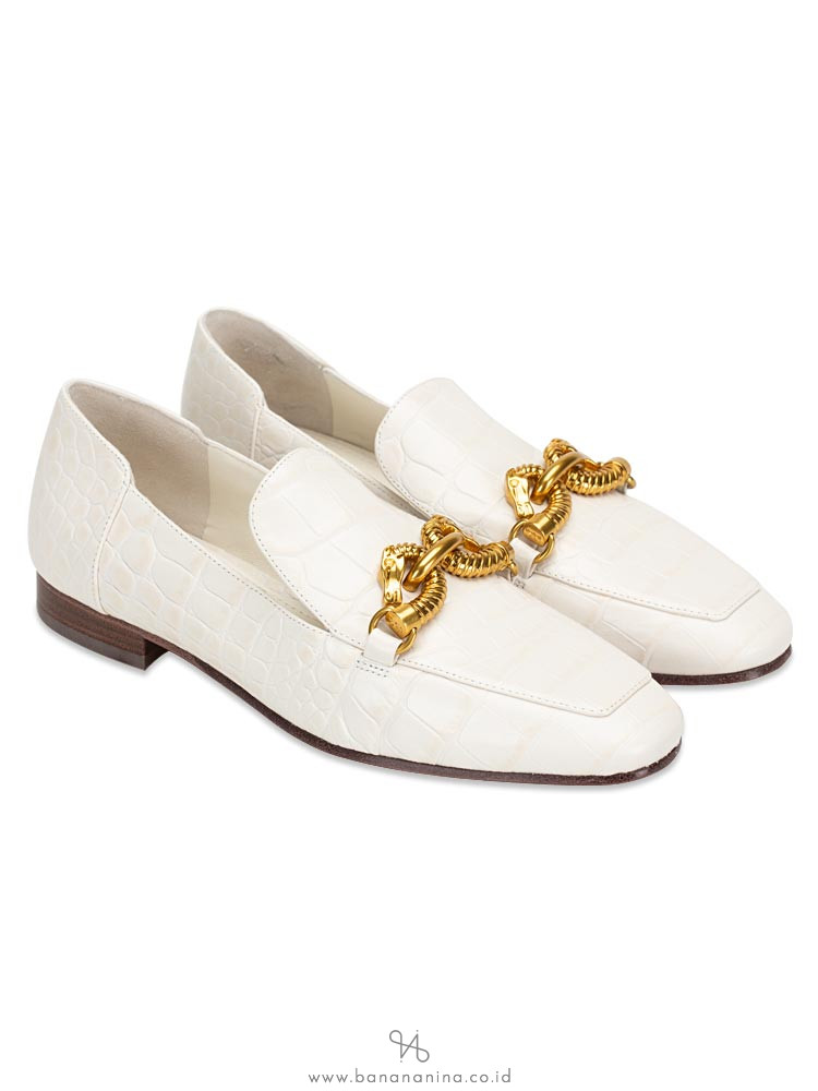 TORY BURCH Jessa Croco Emboss Horse Hardware Loafer Ivory Sz 5