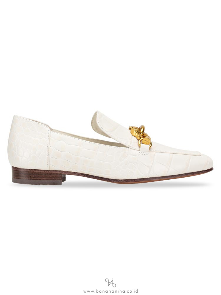 TORY BURCH Jessa Croco Emboss Horse Hardware Loafer Ivory Sz 5