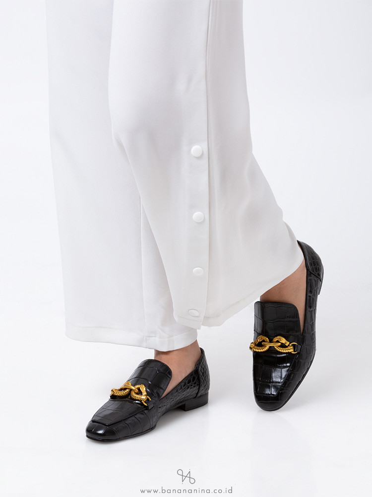 TORY BURCH Jessa Croco Emboss Horse Hardware Loafer Black Sz 5.5