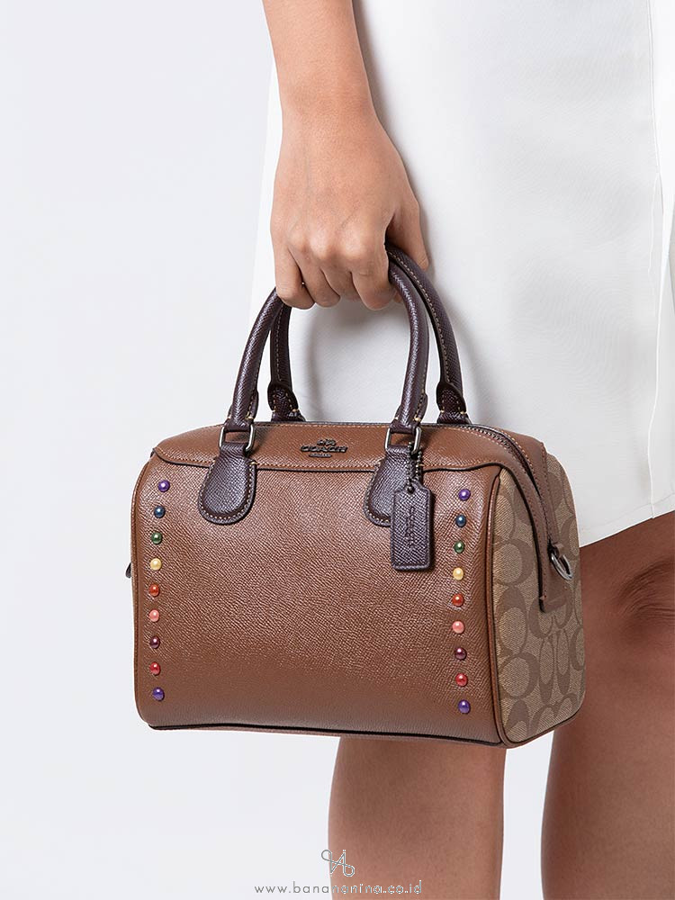 COACH 31378 Rainbow Rivets Mini Bennett Satchel Saddle Multi
