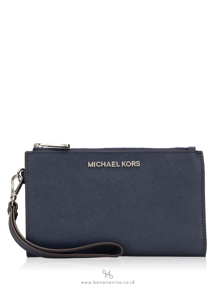 MICHAEL KORS Jet Set Saffiano Double Zip Wristlet Navy