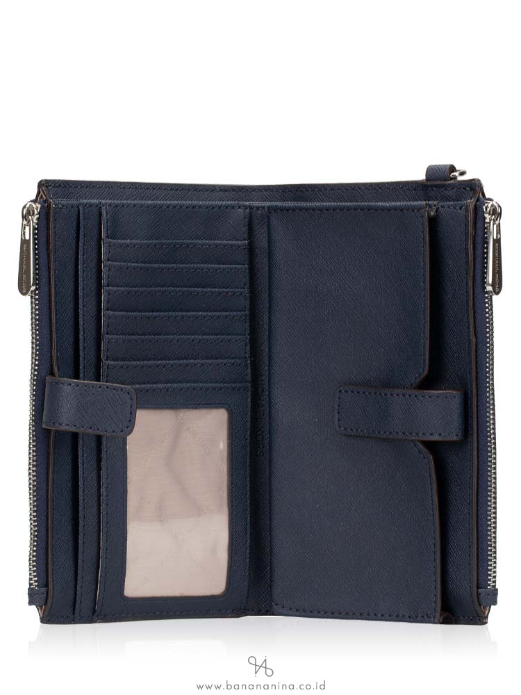 MICHAEL KORS Jet Set Saffiano Double Zip Wristlet Navy