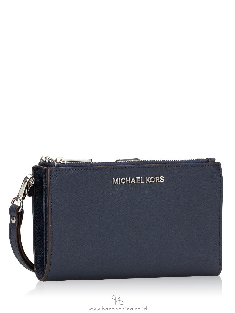 MICHAEL KORS Jet Set Saffiano Double Zip Wristlet Navy