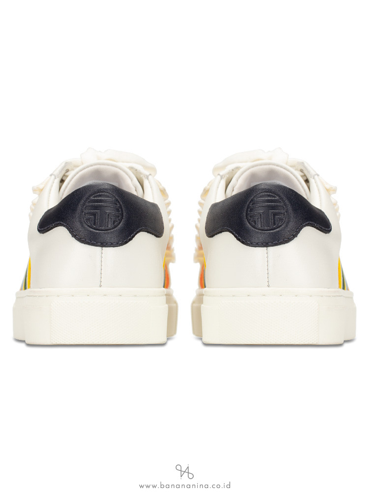 TORY SPORT Ruffle Leather Sneakers Ivory Stripe Sz 6.5