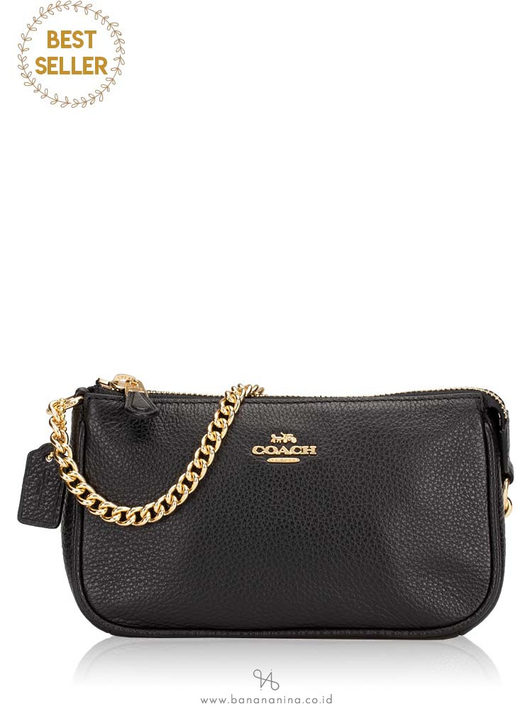 COACH 30258 Pebbled Leather Large Wristlet 19 Black