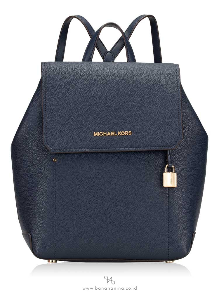 MICHAEL KORS Hayes Leather Medium Backpack Navy Dark Khaki