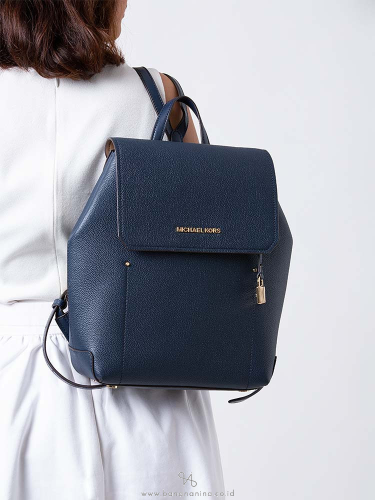 MICHAEL KORS Hayes Leather Medium Backpack Navy Dark Khaki