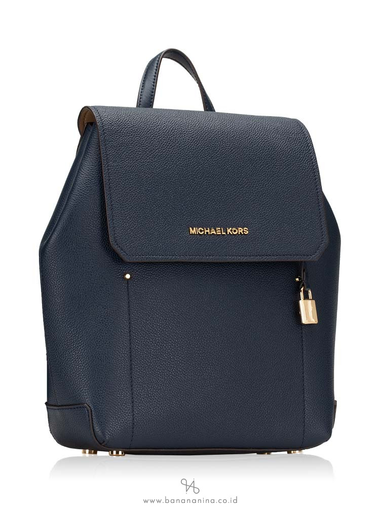 MICHAEL KORS Hayes Leather Medium Backpack Navy Dark Khaki