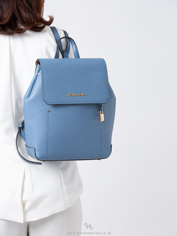 MICHAEL KORS Hayes Leather Medium Backpack Denim Dark Khaki