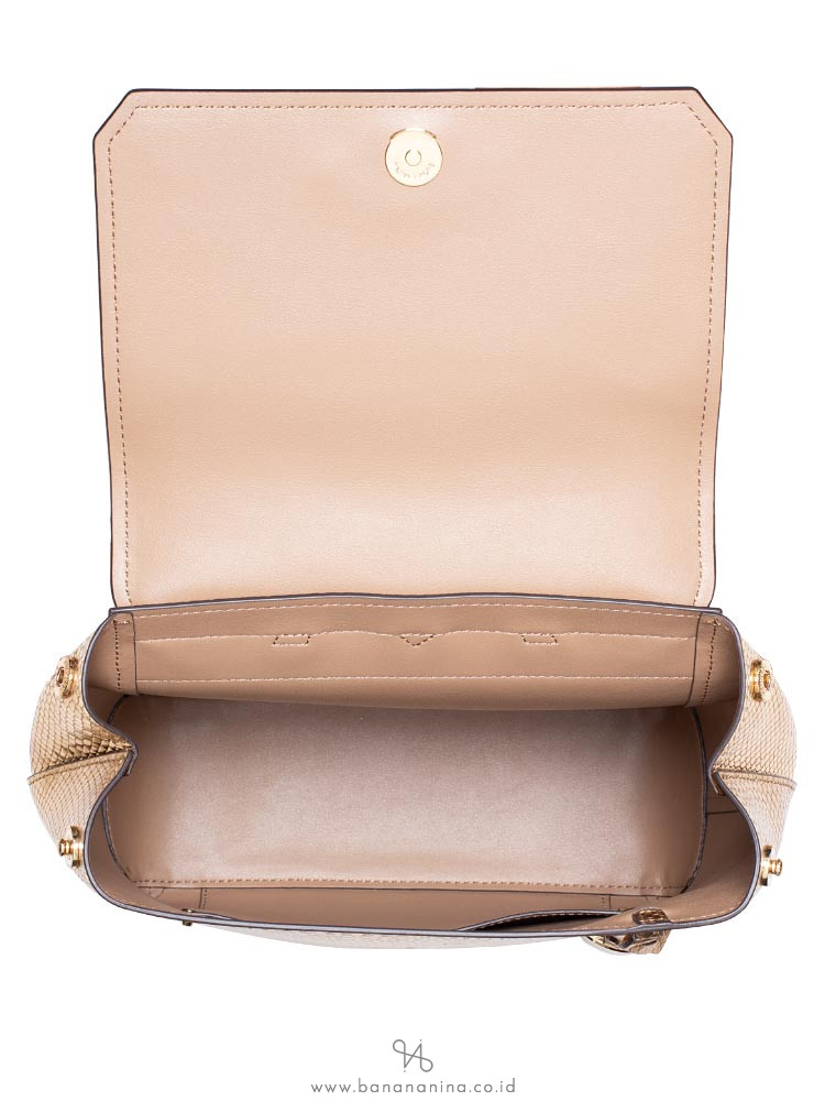 MICHAEL KORS Hayes Embossed Leather Medium Backpack Pale Gold Dark Khaki
