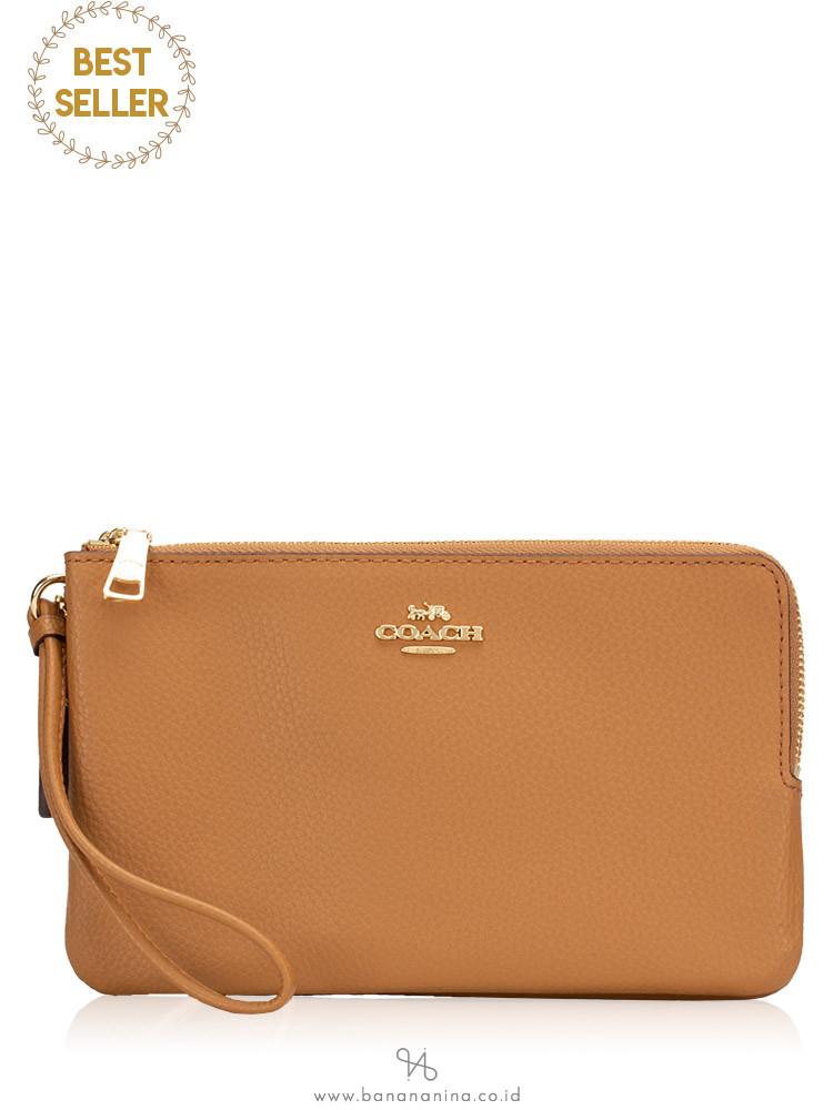 COACH 87587 Pebble Leather Double Zippy Wallet Light Saddle