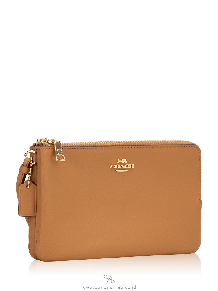 COACH 87587 Pebble Leather Double Zippy Wallet Light Saddle