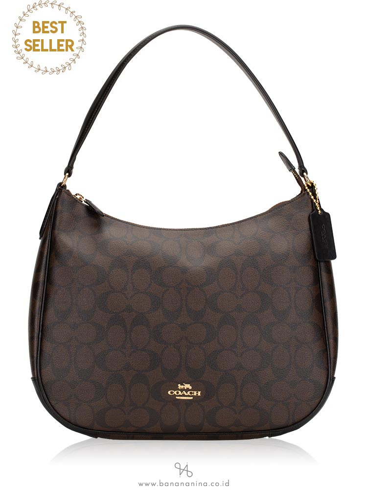 COACH 29209 Signature Zip Shoulder Bag Brown Black