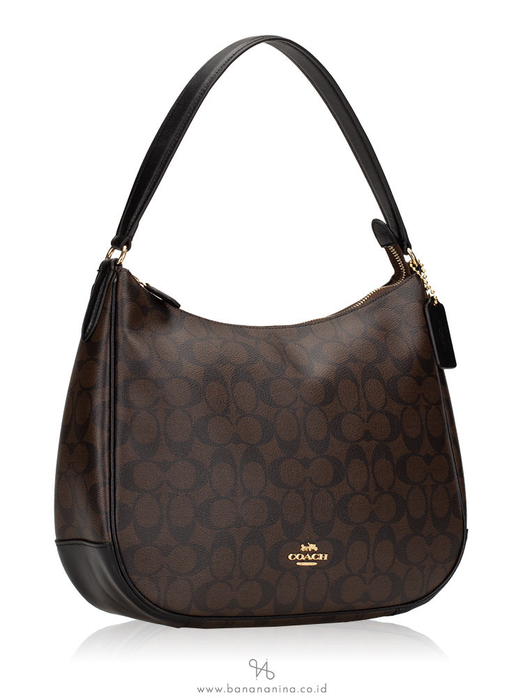 COACH 29209 Signature Zip Shoulder Bag Brown Black