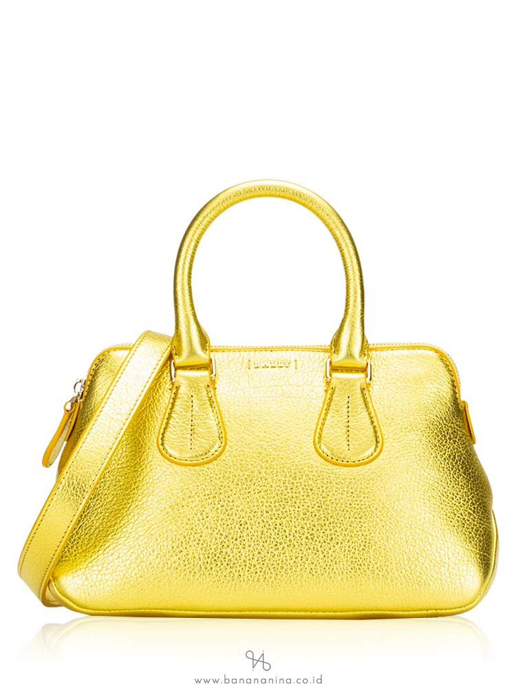 BALLY Dainty Small Leather Satchel Metallic Yellow